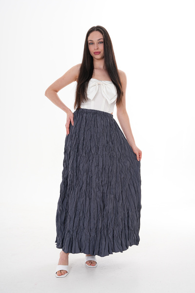 Amorti Gri pentru femei, elegant și confortabil! Fusta lungă cu detaliu plisat cu șnur (mărimea 36-48)