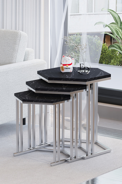 ED Efelez Design Zigon Sehpa , Tokyo 3'lü Zigon Takımı , Gümüş Metal - Siyah ...