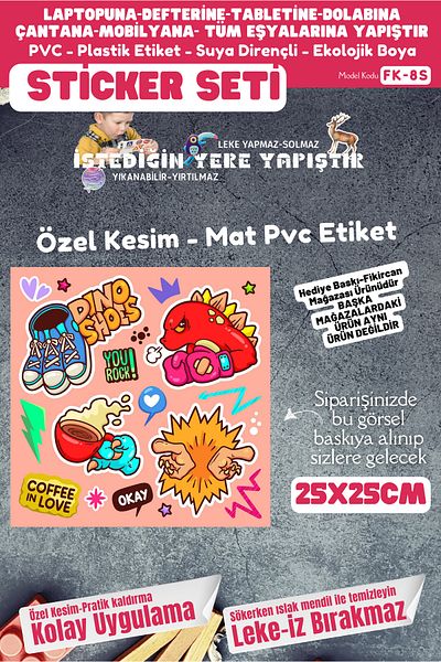 FİKİRCAN مجموعة ملصقات Idea مقاس 25 × 25 سم من البولي فينيل كلوريد - دفتر ملاحظات، كمبيوتر محمول، تابلت، هاتف، خزانة، زجاج، إلخ