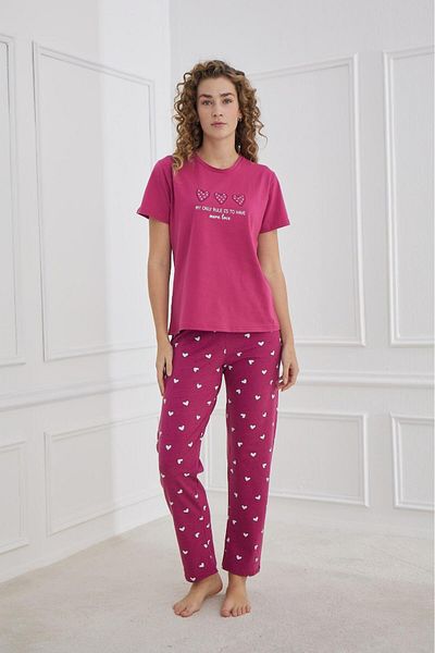 MEBA Women's Compact Combed Cotton Soft Textured Short Sleeve Plum Combed Cotton Pajamas Set