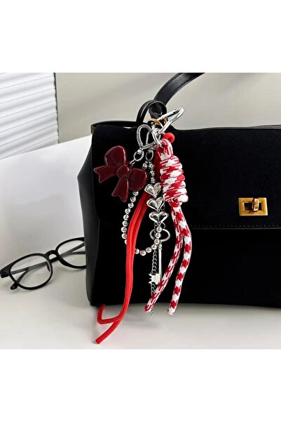 TOPLINE Kırmızı Fiyonk Kalp Detaylı Çanta Charmı