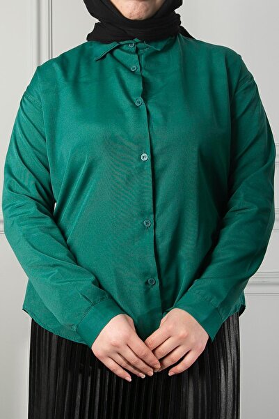 Yağızlar Giyim Kadın Zümrüt Oversize Düz Gömlek