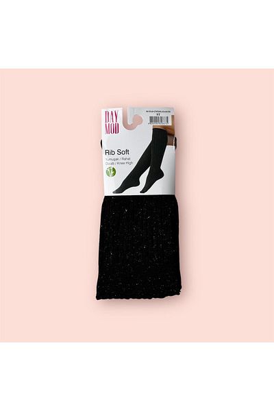 Daymod Women's Black Glitter Rib Rib Thick Knee Socks