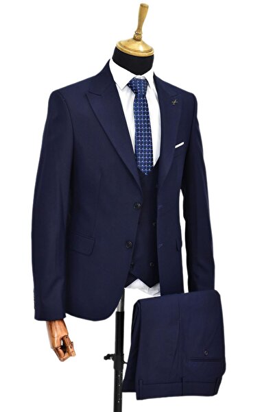Suitmen Men's Navy Blue Silim Fitt Vest Suit