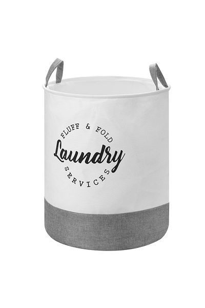 Lawazim Round Laundry Basket with Printed Letters - 40x50cm - Storage Hamper Storage Foldable