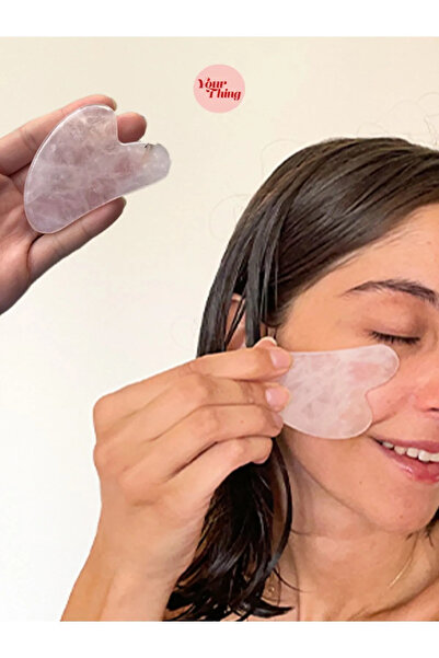 312 KONSEPT Doğaltaş Pembe Kuvars Gua Sha Yüz Masaj Ve Yüz Yogası Taşı 1 Adet