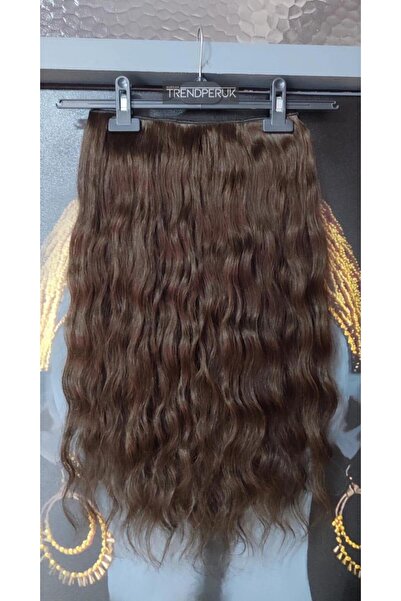 Nurdan Trend Peruk Yarımay + 2 Yan 200 gr 65-70 cm Gerçek Saç Çıtçıt Kahve Renk