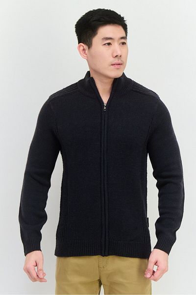 French Connection Men Mock Neck Crochet Sweater, Navy