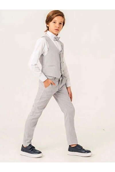 Carinos Erkek Çocuk Yelek Gömlek Papyon Rozet Pantolon Tam Set Takım Elbise (5-8 YAŞ ARASI)