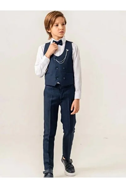 Carinos Boy's Vest Shirt Bow Tie Badge Pants Full Set Suit (5-8 Years Old)