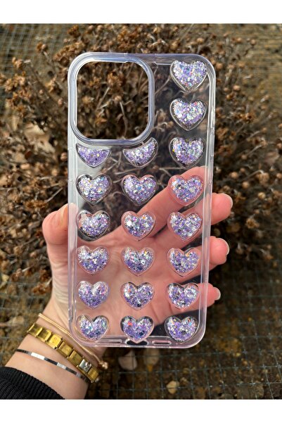 OVADA İphone 13 Pro Max Uyumlu Uyumlu 3D Kalp Çıkıntılı Kılıf