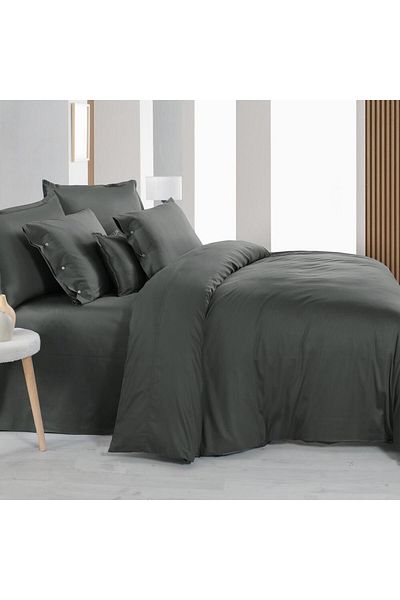 Sarev Double Monochrome Satin Bed Sheet - 100% Cotton, Dark Gray