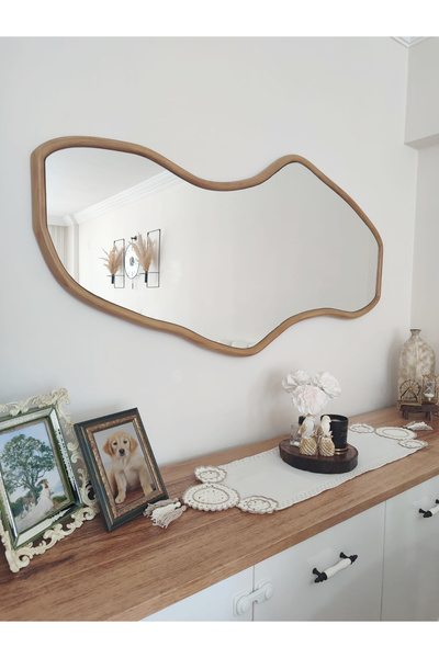 Platto Creative Works Doğal Masif Ahşap Çerçeveli Duvar Aynası, Boy Aynası Asimetrik Seperatör
