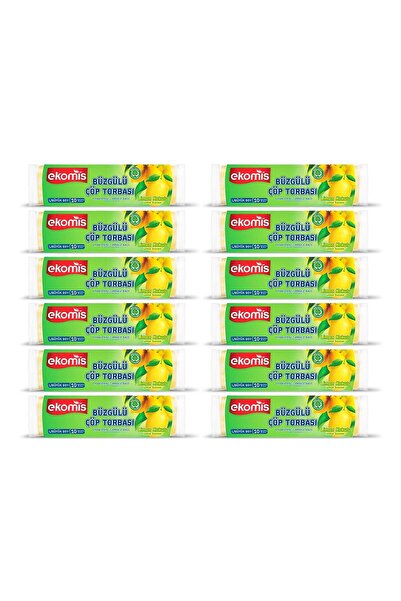 Ekomis Limon Kokulu Büzgülü Çöp Torbası Büyük Boy 10 lu (12 Paket)