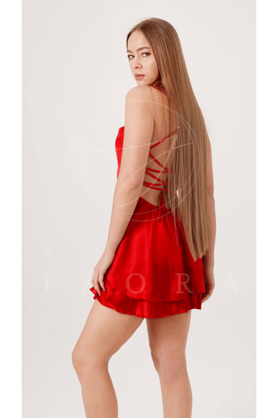 Harness Saten Volanlı Elbise