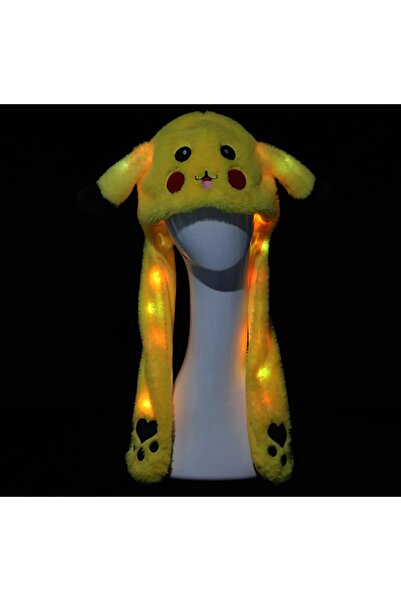 Meyra Accessories Pikachu Pikaçu Peluş Işıklı Kulakları Oynar Peluş Şapka Bere A Kalite Sevimli