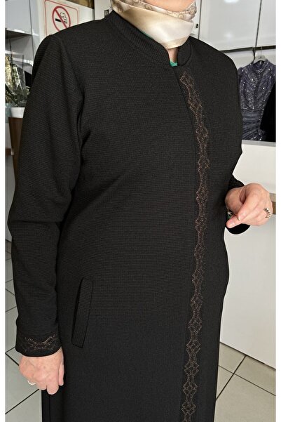Janset Siyah Taş işlemeli Ferace