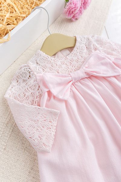 Babymod Baby Girl Dress with Bow Lace Pink Stylish Birthday Special Day Baby Dress