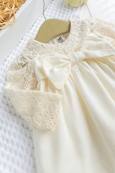Babymod Baby Girl Dress with Bow Lace Pink Stylish Birthday Special Day Baby Dress