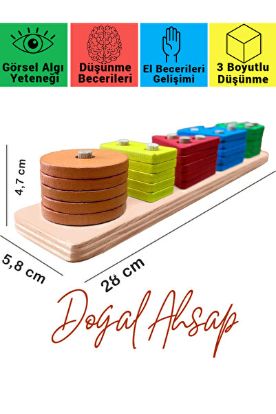 Dogal Ahşap Ürünler Doğal Ahşap Eğitici Oyuncak 5'li Geometrik Şekiller Woode...