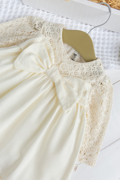 Babymod Fiyonklu Dantelli Kız Bebek Elbise Pembe Şık Doğum günü Özel gün Bebek Elbise