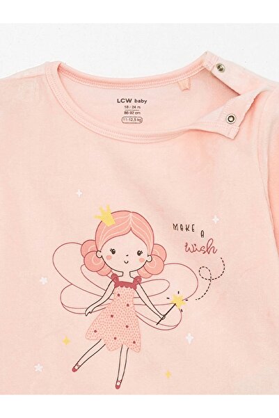 LC Waikiki LCW baby Pembe Bisiklet Yaka Kadife Kız Bebek Pijama Takımı