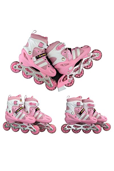 Depomiks Avm Pink Luminous Wheel Adjustable Children's Exercise Skating 2 Function Flashing Helmet Knee Pad Set