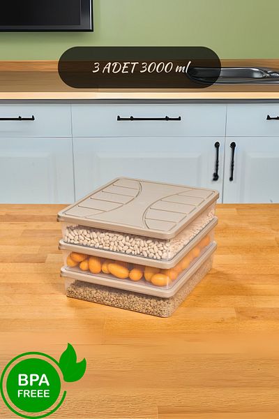 SUPERPUP 3 Liter Sand Beige Freezer Storage Container - 3 Soft Lids