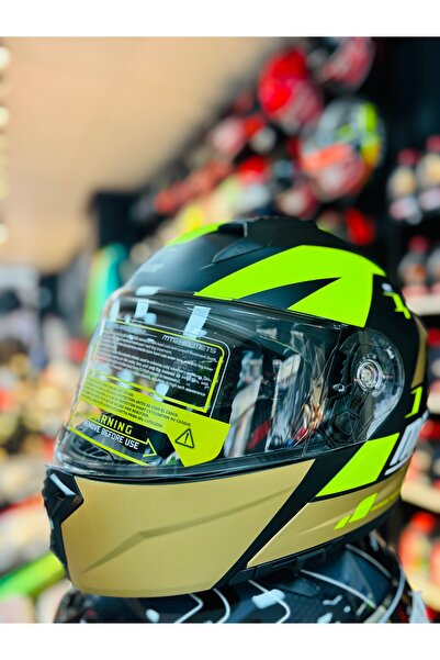 MTS 966 MATT BLACK WX92 ÇENE AÇILIR GÜNEŞ VİZÖRLÜ MOTOSİKLET KASKI (SİYAH- NEON-GOLD)