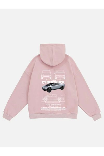 Mad&Calf Unisex Tesla Cybertruck με στάμπα φούτερ με κουκούλα Fleece Oversize