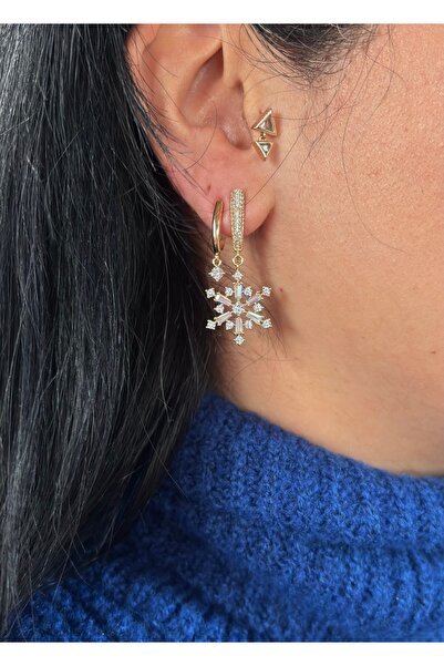 XUPING JEWELRY Xuping 14K Renginde Kar Tanesi ikili görünüm küpe