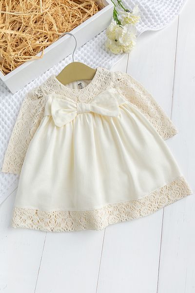 Babymod Baby Girl Dress with Bow Lace Pink Stylish Birthday Special Day Baby Dress