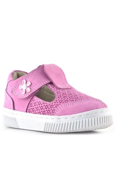 Rakerplus Bheem Genuine Leather Pink Velcro Flower Detailed Baby Sandals