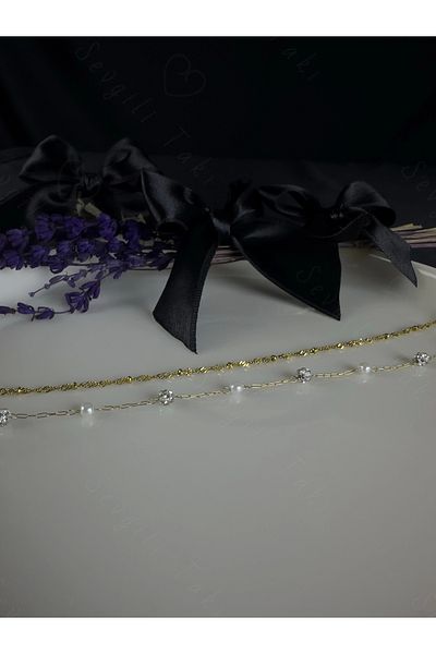 SEVGİLİ TAKI Bulk Twisted Stone Chain Model Gold Steel Anklet |   Karma Series