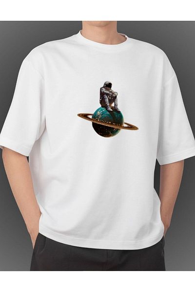 Sanctum Λευκό μπλουζάκι Oversize με σχέδιο Astronaut and Planet