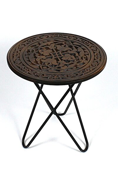 Otantik Çarşı Ahşap Oymalı Yuvarlak Sehpa 40 cm