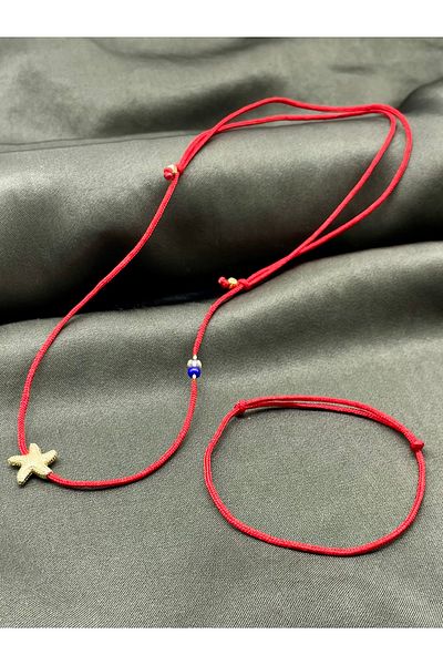 Concept HuBuTU Gift Minimal Red String Necklace and Bracelet Set