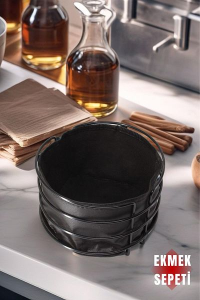 Open Home Concept Round Metal Black Bread Basket - Striped, 1 Piece