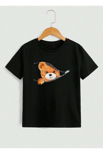 OTNICKA Tricou negru cu imprimeu CUTE BEAR pentru copii cu design special