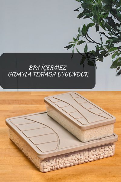 SUPERPUP Set of 3 Beige Freezer Box - Storage Box, Silicone Lid (2 Pcs 1.1 Lt) + (1 Pcs 3 Lt)