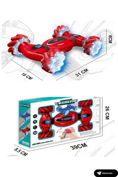 welcomein Oyuncak Bilekten Kontrol ve Bilek Kumandalı Çift Kontrollü Şarjlı Led Işıklı Sesli Akrobat Araba