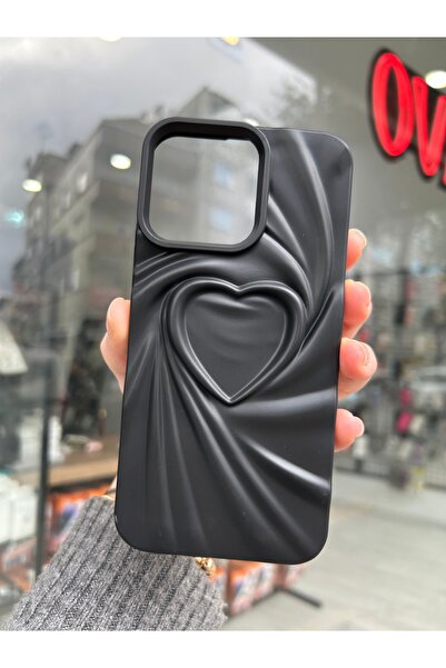 OVADA İphone 15 Pro Uyumlu 3D Kalp Desenli Mat Silikon Kılıf