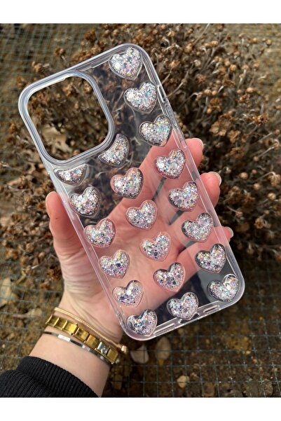 OVADA İphone 12 Pro Max  Uyumlu Uyumlu 3D Kalp Çıkıntılı Kılıf