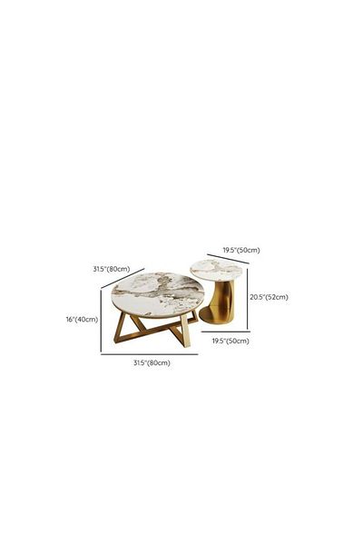 Generic طقم طاولات قهوة قطعتين  80_40-80سم حديد وخشب رخامي وام دي اف - ذهبي وابيض