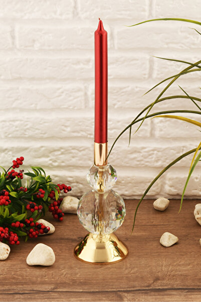 TR Turan Collection LUNETTA BÜYÜK Kristal Taşlı Şamdan Gold Renk Altın Detayl...