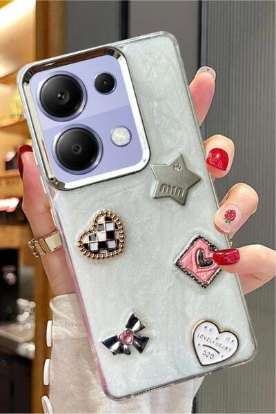 3GEN CASE Xiaomi Redmi Note 13 Pro 4G Uyumlu 3D Taş Kurdele Kelebek Kalp Glit...