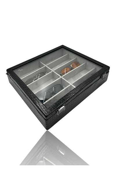 Dijital Çarşı Diji 10-Piece Crocodile Black Glasses Box and Case