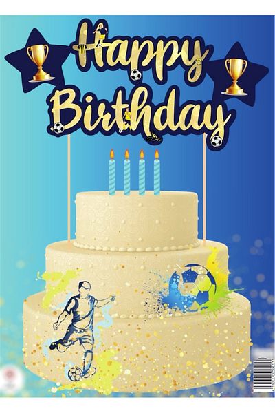 Deniz Party Store Yellow Navy Blue "Hello Birthday" Cake Decoration Stick
