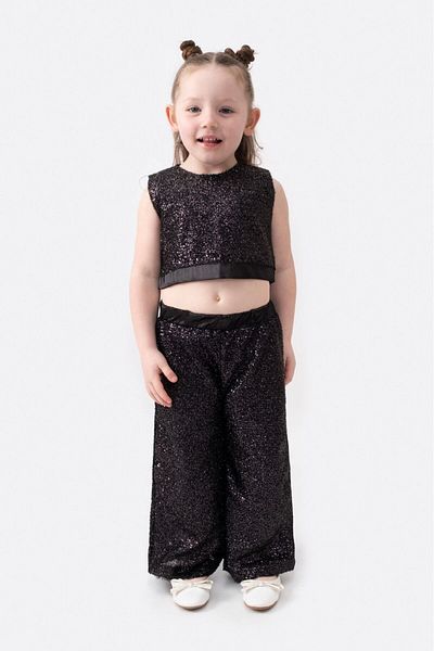 Magu Black Sequined Girl's Bottom-Top Set