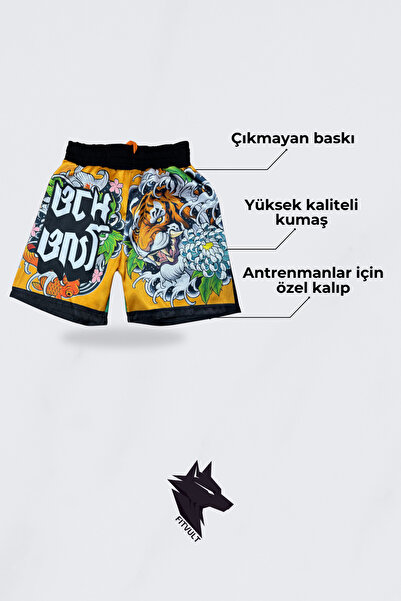 FitVult Kaliteli Kaplan Baskılı, Yüksek Kalite Kumaş Kick Boks, Muay Thai, Mma, Futbol Antrenman Boks Şortu